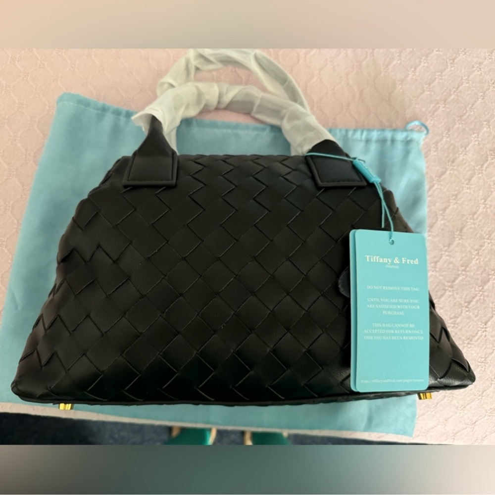 Tiffany & Fred Black Woven Leather Top-Handle Bag - NWT